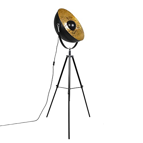 Qazqa - Modern Industriestehlampe Stativ schwarz - Magna 50 Eglip I Wohnzimmer I Schlafzimmer - Stahl Rund I Länglich - LED geeignet E27 von Qazqa
