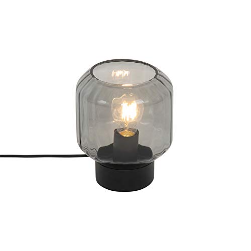 QAZQA - Modern Klassische Tischlampe schwarz mit Rauchglas - Stiklo I Wohnzimmer I Schlafzimmer - Rund - LED geeignet E27 von Qazqa