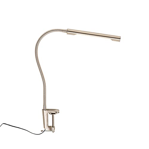 QAZQA - Modern Klemm-Schreibtischlampe Stahl I Silber I nickel matt inkl. LED mit Touch-Dimmer - Lionard Touch-funktion Dimmer I Dimmbar I Wohnzimmer I Schlafzimmer - Stahl Länglich - I (nicht austaus von Qazqa