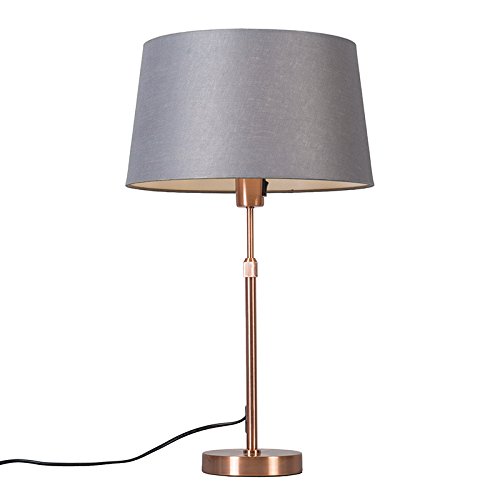 Qazqa - Modern Kupfertischlampe mit Schirm grau 35 cm verstellbar - Parte I Wohnzimmer I Schlafzimmer I Nachttischleuchte - Stahl Rund - LED geeignet E27 von Qazqa