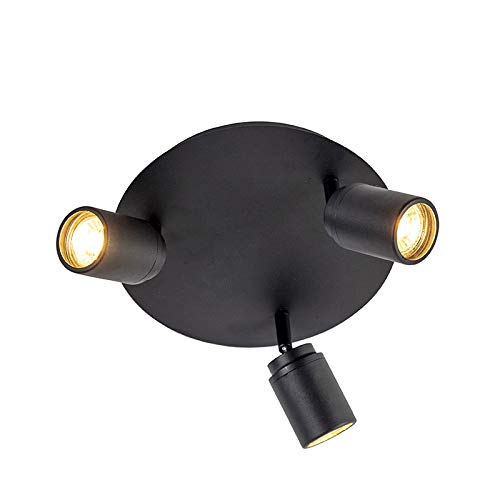 Qazqa - Modern Moderner BadSpot I Spotlight I Deckenspot I Deckenstrahler I Strahler I Lampe I Leuchte schwarz 3-flammig Spotbalken-flammig IP44 - Ducha - Stahl Rund - LED geeignet GU10 von Qazqa