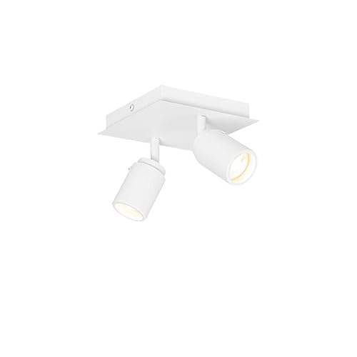 Qazqa - Modern Moderner BadSpot I Spotlight I Deckenspot I Deckenstrahler I Strahler I Lampe I Leuchte weiß quadratisch 2-flammig-flammig IP44 - Ducha - Stahl Quadratisch - LED geeignet GU10 von Qazqa