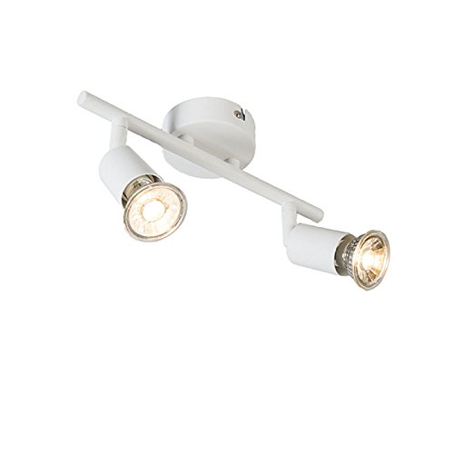 Qazqa - Modern Moderner Spot I Spotlight I Deckenspot I Deckenstrahler I Strahler I Lampe I Leuchte weiß neigbar - Jeany 2-flammig I Wohnzimmer I Schlafzimmer - Stahl Länglich - LED geeignet GU10 von Qazqa
