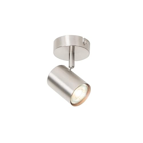 Qazqa - Modern Moderner Spot aus Stahl I Silber I nickel matt verstellbar - Jeana I Wohnzimmer I Schlafzimmer - Stahl Rund - LED geeignet GU10 von Qazqa