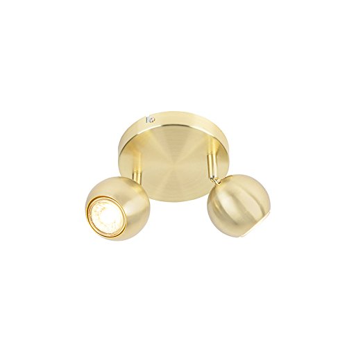 QAZQA - Modern Retro RundSpot I Spotlight I Deckenspot I Deckenstrahler I Strahler I Lampe I Leuchte Messing mit Deckenplatte 2-flammig-flammig - Gissi I Wohnzimmer I Schlafzimmer - Stahl Rund - LED g QAZQA - Modern Retro RundSpot I Spotlight I Deckenspot I Deckenstrahler I Strahler I Lampe I Leuchte Messing mit Deckenplatte 2-flammig-flammig - Gissi I Wohnzimmer I Schlafzimmer - Stahl Rund - LED g von Qazqa