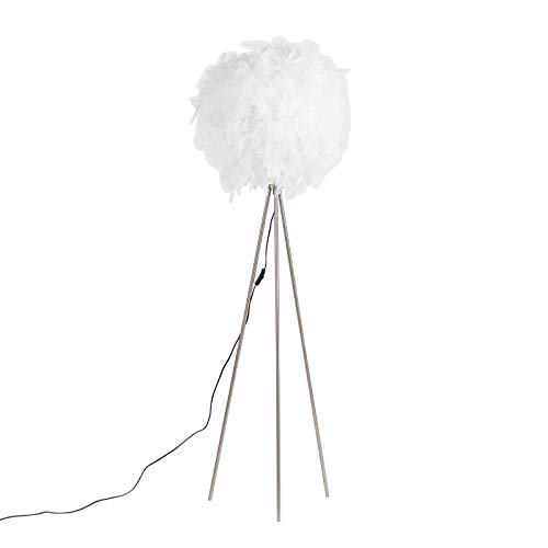 Qazqa - Modern Romantische Stehlampe weiß - Feder I Wohnzimmer I Schlafzimmer - Stahl Rund - LED geeignet E27 von Qazqa