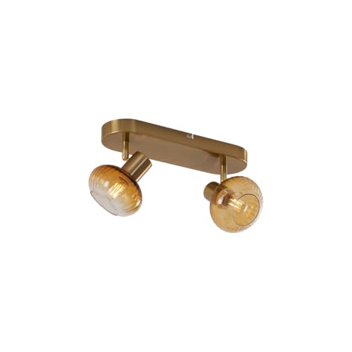 Qazqa - Modern Runde Deckenleuchte I Deckenlampe I Lampe I Leuchte Gold I Messing mit Bernsteinglas 2-flammig-flammig - Teddy I Wohnzimmer I Schlafzimmer - Metall Oval I Rund - LED geeignet E14 Qazqa - Modern Runde Deckenleuchte I Deckenlampe I Lampe I Leuchte Gold I Messing mit Bernsteinglas 2-flammig-flammig - Teddy I Wohnzimmer I Schlafzimmer - Metall Oval I Rund - LED geeignet E14 von Qazqa