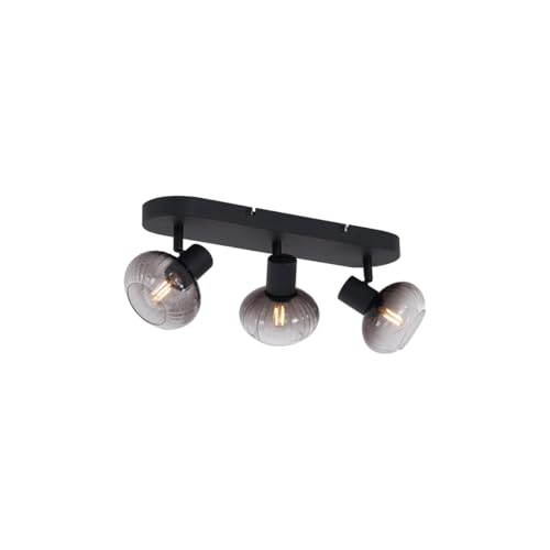 Qazqa - Modern Runde Deckenleuchte I Deckenlampe I Lampe I Leuchte schwarz mit Rauchglas 3-flammig Spotbalken-flammig - Teddy I Wohnzimmer I Schlafzimmer - Metall Oval I Rund - LED geeignet E14 von Qazqa