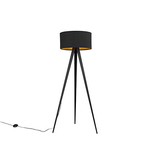 Qazqa - Modern Stehlampe schwarz mit schwarzem Schirm und Gold I Messingener Innenseite - Ilse I Wohnzimmer I Schlafzimmer - Stahl Rund - LED geeignet E27 Qazqa - Modern Stehlampe schwarz mit schwarzem Schirm und Gold I Messingener Innenseite - Ilse I Wohnzimmer I Schlafzimmer - Stahl Rund - LED geeignet E27 von Qazqa