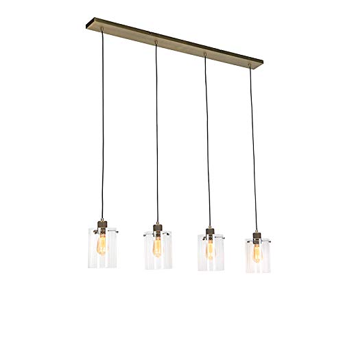 Qazqa - Modern Skandinavische Hängelampe I Pendellampe I Pendelleuchte Bronze mit Glas 4-flammig-Licht - Kuppel I Wohnzimmer I Schlafzimmer - Stahl Länglich - LED geeignet E27 von Qazqa