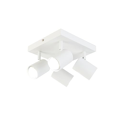 QAZQA - Modern Smarte Deckenleuchte I Deckenlampe I Lampe I Leuchte weiß quadratisch inkl. 4-flammig Spotbalken Wifi GU10 - Jeana Dimmer I Dimmbar I Wohnzimmer I Schlafzimmer - Stahl Quadratisch - LED von Qazqa