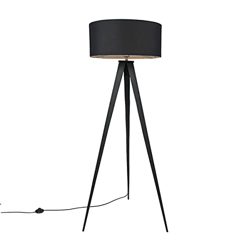 QAZQA - Modern Smarte Stehleuchte I Stehlampe I Standleuchte I Lampe I Leuchte schwarz mit schwarzem Schirm inkl. WLAN A60 - Ilse Dimmer I Dimmbar I Wohnzimmer I Schlafzimmer - Stahl Länglich - LED ge von Qazqa