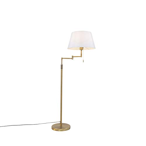 Qazqa - Modern Stehlampe Bronze mit weißem Schirm und verstellbarem Arm - Ladas Deluxe I Wohnzimmer I Schlafzimmer - Textil Rund - LED geeignet E27 von Qazqa