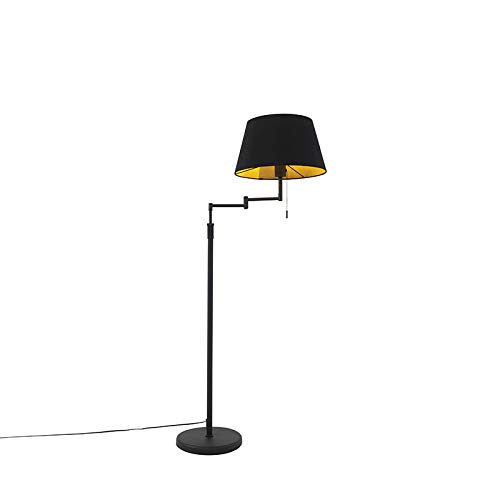 Qazqa - Modern Stehlampe schwarz mit schwarzem Schirm und verstellbarem Arm - Ladas I Wohnzimmer I Schlafzimmer - Textil Rund - LED geeignet E27 von Qazqa