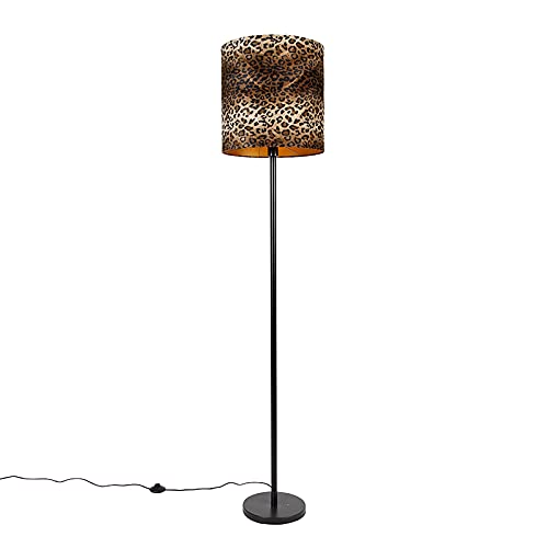 Qazqa - Modern Stehlampe schwarzer Schirm Leopard Design 40 cm - Simplo I Wohnzimmer I Schlafzimmer - Textil Länglich - LED geeignet E27 von Qazqa