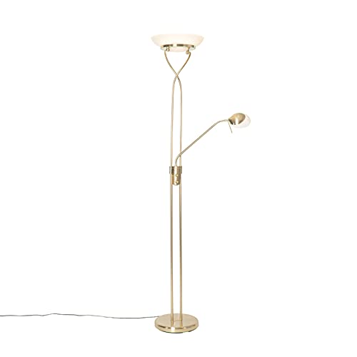 QAZQA - Modern Stehleuchte I Stehlampe I Standleuchte I Lampe I Leuchte Messing inkl. LED und Dimmer mit Leselampe - Empoli Dimmer I Dimmbar I Wohnzimmer I Schlafzimmer I Deckenfluter - Stahl Länglich von Qazqa