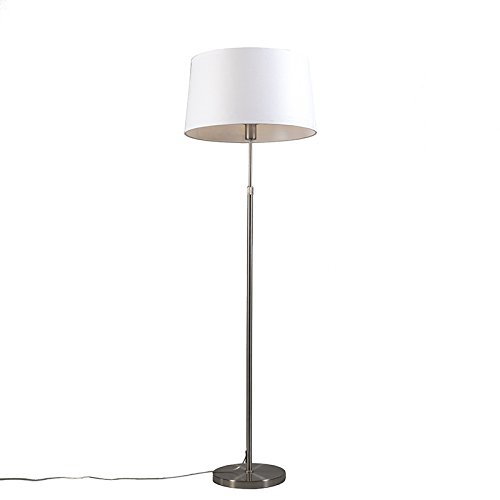QAZQA - Modern Stehleuchte I Stehlampe I Standleuchte I Lampe I Leuchte Stahl I Silber I nickel matt mit Lampenschirm weiß verstellbar 45 cm - Parte I Wohnzimmer I Schlafzimmer - Stahl Rund I Länglich von Qazqa