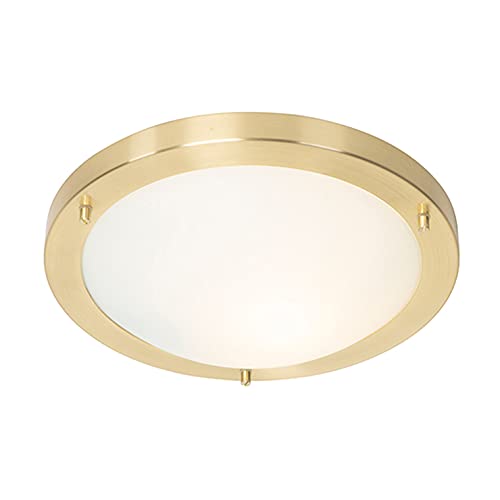 Qazqa - Moderne Außen Deckenleuchte I Deckenlampe I Lampe I Leuchte Gold I Messing 31 cm IP44 - Yuma I Außenbeleuchtung - Stahl Rund - LED geeignet E27 von Qazqa
