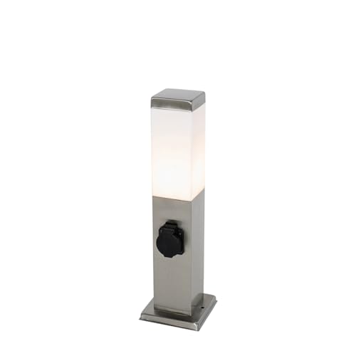 QAZQA - Moderne Außenleuchte I Wegeleuchte I Gartenlampe I Gartenleuchte I Standleuchte 45 cm Stahl I Silber I nickel matt mit Fassung IP44 - Malios I Außenbeleuchtung - Edelstahl Rechteckig - LED gee von Qazqa