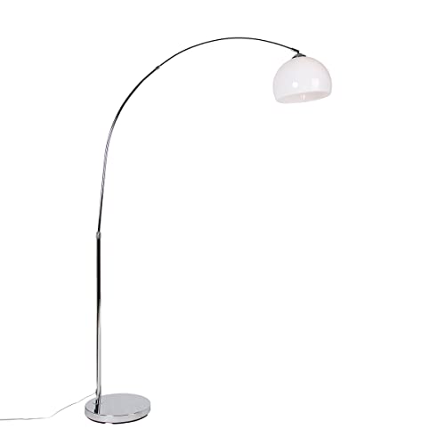 QAZQA - Moderne Bogenlampe Chrom mit weißem Schirm - Arc Basic I Wohnzimmer - Stahl Rund I Länglich - LED geeignet E27 von Qazqa