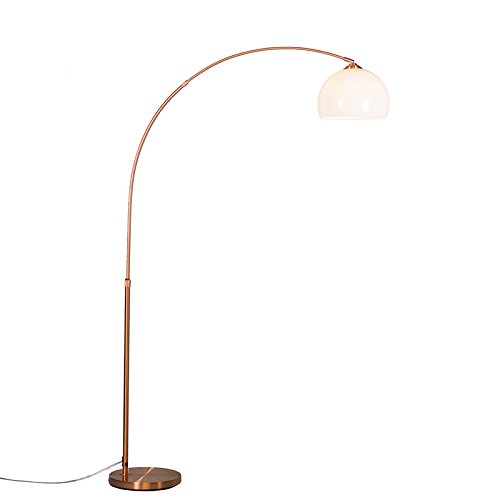 Qazqa - Moderne Bogenlampe Kupfer mit weißem Schirm - Arc Basic I Wohnzimmer - Stahl Rund I Länglich - LED geeignet E27 von Qazqa