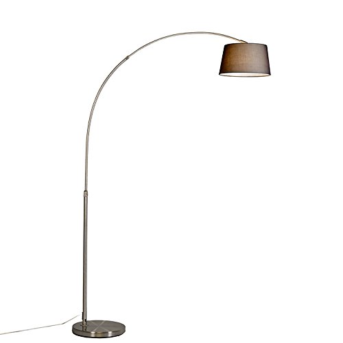 Qazqa - Moderne Bogenlampe aus Stahl I Silber I nickel matt mit schwarzem Stoffschirm - Arc Basic I Wohnzimmer - Stahl Länglich - LED geeignet E27 Qazqa - Moderne Bogenlampe aus Stahl I Silber I nickel matt mit schwarzem Stoffschirm - Arc Basic I Wohnzimmer - Stahl Länglich - LED geeignet E27 von Qazqa