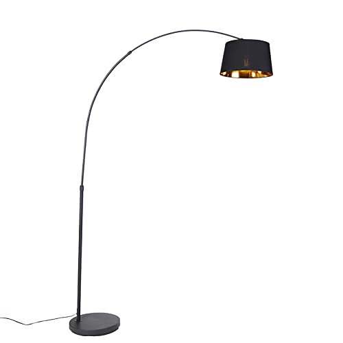 Qazqa - Moderne Bogenlampe schwarz mit Gold I Messing - Arc Basic I Wohnzimmer I Schlafzimmer - Stahl Länglich - LED geeignet E27 von Qazqa