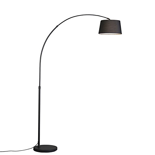 QAZQA - Moderne Bogenlampe schwarz mit schwarzem Stoffschirm - Arc Basic I Wohnzimmer - Stahl Rund - LED geeignet E27 von Qazqa