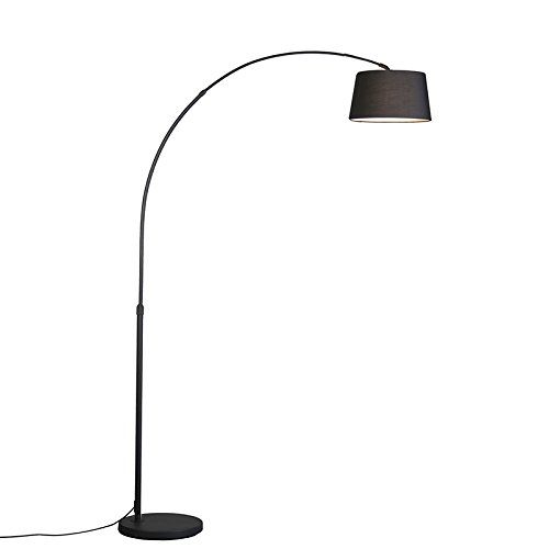 Qazqa - Moderne Bogenlampe schwarz mit schwarzem Stoffschirm - Arc Basic I Wohnzimmer - Stahl Rund - LED geeignet E27 von Qazqa