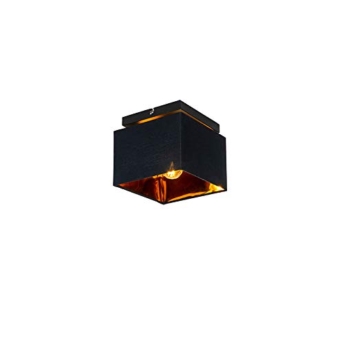 Qazqa - Moderne Deckenleuchte I Deckenlampe I Lampe I Leuchte schwarz mit Gold I Messing - VT 1 I Wohnzimmer I Schlafzimmer - Textil Quadratisch - LED geeignet E27 von Qazqa