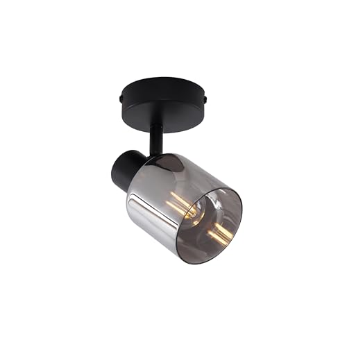 Qazqa - Moderne Deckenleuchte I Deckenlampe I Lampe I Leuchte Schwarz mit rundem Rauchglas - Cilin I Wohnzimmer I Schlafzimmer - Metall Rund - LED geeignet E14 von Qazqa