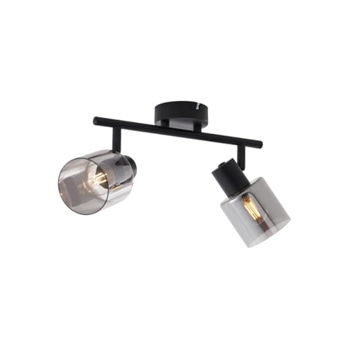 QAZQA - Moderne Deckenleuchte I Deckenlampe I Lampe I Leuchte Schwarz mit runden Rauchglas 2-flammig-flammig - Cilin I Wohnzimmer I Schlafzimmer - Metall Länglich I Rund - LED geeignet E14 von Qazqa