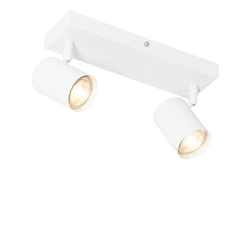 QAZQA - Moderne Deckenleuchte I Deckenlampe I Lampe I Leuchte Weiß 2-flammig-flammig Verstellbar Rechteckig - Jeana I Wohnzimmer I Schlafzimmer - Stahl Rechteckig - LED geeignet GU10 von Qazqa