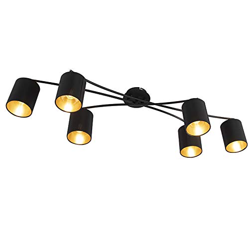 Qazqa - Moderne Deckenleuchte I Deckenlampe I Lampe I Leuchte schwarz 6-Flammig - Lofty I Wohnzimmer I Schlafzimmer - Stahl Zylinder I Rund - LED geeignet E14 von Qazqa