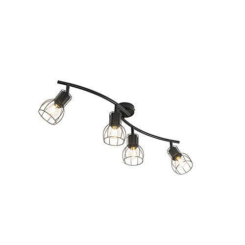QAZQA - Moderne Deckenleuchte I Deckenlampe I Lampe I Leuchte schwarz 86 cm 4-flammig Spotbalken-Licht - Botu I Wohnzimmer I Schlafzimmer - Stahl Länglich - LED geeignet E14 von Qazqa