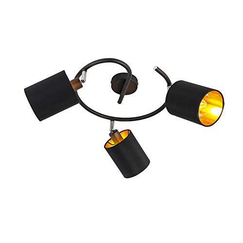 Qazqa - Moderne Deckenleuchte I Deckenlampe I Lampe I Leuchte schwarz - LoftyI 3-flammig I Wohnzimmer I Schlafzimmer - Textil Zylinder I Rund - LED geeignet E14 von Qazqa
