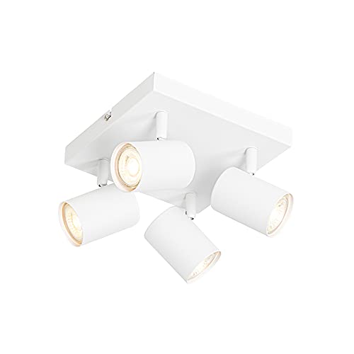 QAZQA - Moderne Deckenleuchte I Deckenlampe I Lampe I Leuchte weiß 4-flammig Spotbalken-flammig verstellbar quadratisch - Jeana I Wohnzimmer I Schlafzimmer - Stahl Quadratisch - LED geeignet GU10 von Qazqa