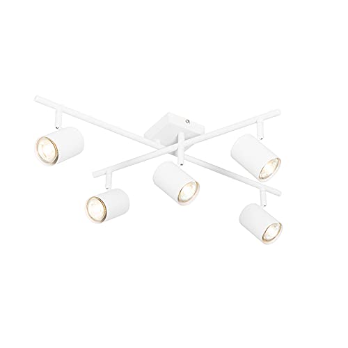 Qazqa - Moderne Deckenleuchte I Deckenlampe I Lampe I Leuchte weiß 5-flammig verstellbar quadratisch - Jeana I Wohnzimmer I Schlafzimmer - Stahl Quadratisch - LED geeignet GU10 Qazqa - Moderne Deckenleuchte I Deckenlampe I Lampe I Leuchte weiß 5-flammig verstellbar quadratisch - Jeana I Wohnzimmer I Schlafzimmer - Stahl Quadratisch - LED geeignet GU10 von Qazqa