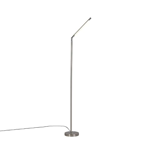 Qazqa - Moderne Stehleuchte | Ecklampe I Stehlampe I Standleuchte I Lampe I Leuchte aus Stahl I Silber I nickel matt inkl. LED - Berdien Dimmer I Dimmbar I Wohnzimmer - Stahl Länglich - I L von Qazqa