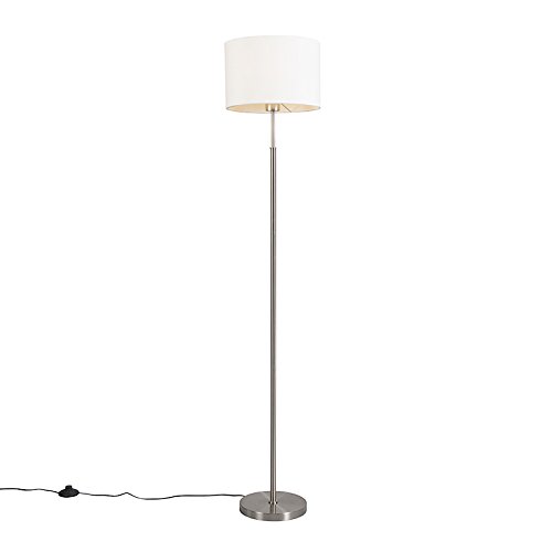 Qazqa - Moderne Stehlampe aus Stahl I Silber I nickel matt mit weißem Schirm - VT I Wohnzimmer I Schlafzimmer - Textil Rund - LED geeignet E27 von Qazqa