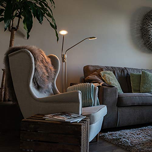 QAZQA - Moderne Stehleuchte mit Leseleuchte I Stehlampe I Standleuchte I Lampe I Leuchte Stahl I Silber I nickel matt mit Leselampe inkl. LED - Eva Dimmer I Dimmbar I Wohnzimmer I Schlafzimmer - Stahl QAZQA - Moderne Stehleuchte mit Leseleuchte I Stehlampe I Standleuchte I Lampe I Leuchte Stahl I Silber I nickel matt mit Leselampe inkl. LED - Eva Dimmer I Dimmbar I Wohnzimmer I Schlafzimmer - Stahl von Qazqa