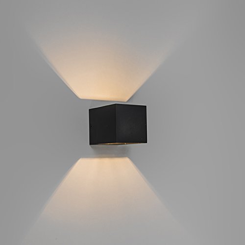 Qazqa - Moderne Wandleuchte schwarz - Transfer I Wohnzimmer I Schlafzimmer I Up I Down - Aluminium Quadratisch - LED geeignet G9 von Qazqa