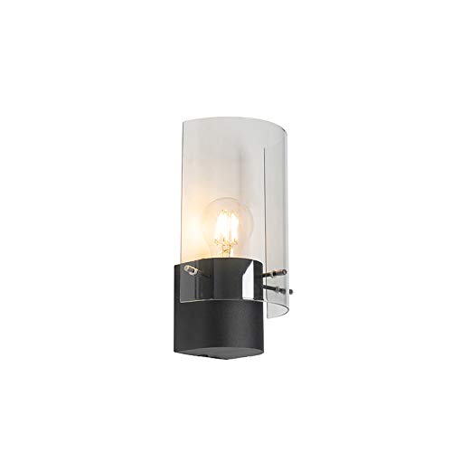 Qazqa - Moderne Wandleuchte schwarz mit Rauchglas - Vidra I Schlafzimmer - Rund - LED geeignet E27 von Qazqa