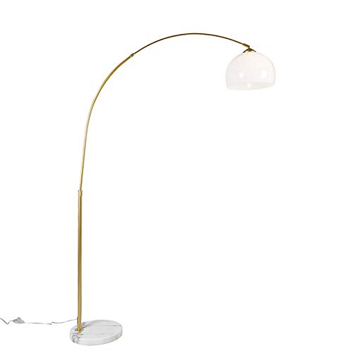 Qazqa - Moderne Bogenlampe Messing mit weißem Schirm - Arc Basic I Wohnzimmer I Schlafzimmer - Stahl Rund I Länglich - LED geeignet E27 von Qazqa