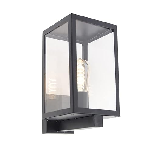 Qazqa - Moderne rechteckige Außen Wandleuchte schwarz mit Glas - Rotterdam I Außenbeleuchtung - Aluminium Rechteckig I Länglich - LED geeignet E27 von Qazqa