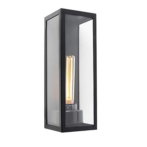 Qazqa - Moderne rechteckige Außen Wandleuchte schwarz mit Glas - Rotterdam Long I Außenbeleuchtung - Aluminium Länglich I Rechteckig - LED geeignet E27 von Qazqa