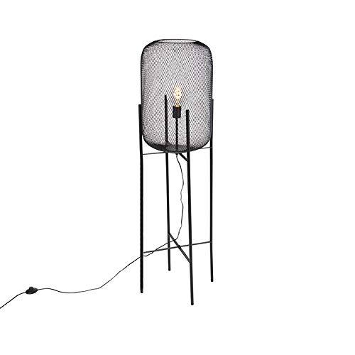 Qazqa - Moderne schwarze Stehleuchte I Stehlampe I Standleuchte I Lampe I Leuchte - Bliss Mesh I Wohnzimmer I Schlafzimmer - Stahl Länglich I Rund - LED geeignet E27 von Qazqa