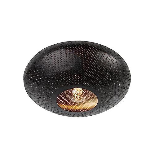 QAZQA - Orientalisch Smarte Deckenleuchte I Deckenlampe I Lampe I Leuchte schwarz mit Gold I Messing 40 cm inkl. Wifi G95 - Radiance Dimmer I Dimmbar I Wohnzimmer I Schlafzimmer - Stahl Rund - LED gee von Qazqa
