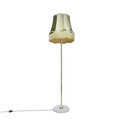 Qazqa - Retro Retro Stehleuchte I Stehlampe I Standleuchte I Lampe I Leuchte Messing mit Granny Schirm grün 45 cm - Kaso I Wohnzimmer I Schlafzimmer - Stahl Rund - LED geeignet E27 von Qazqa