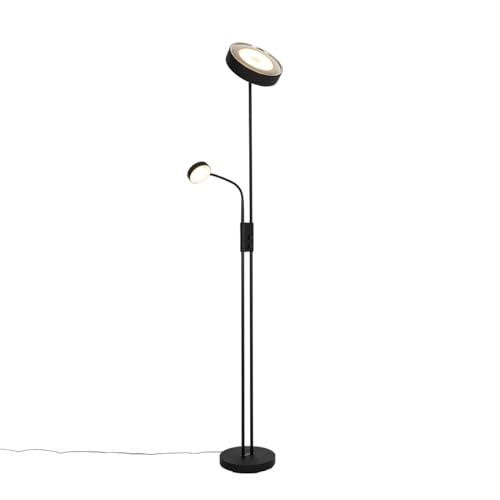 QAZQA - Retro Schwarze Stehleuchte mit Leseleuchte I Stehlampe I Standleuchte I Lampe I Leuchte inkl. LED und Dimmer mit Leselampe - Kelso Dimmer I Dimmbar I Wohnzimmer I Schlafzimmer - Stahl Länglich von Qazqa